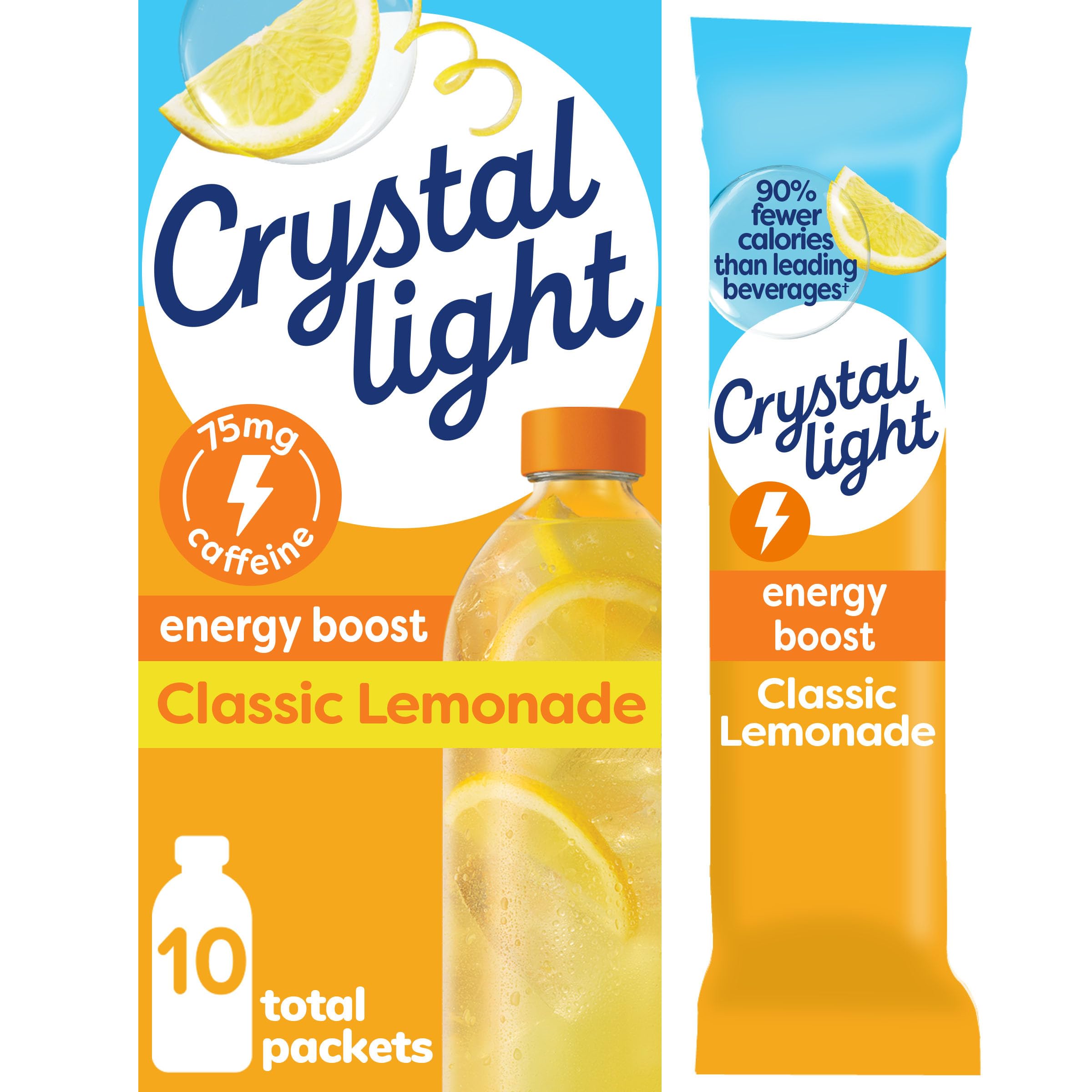 Crystal Light Energy Boost Lemonade on-the-go packet ready to mix for an energy lift