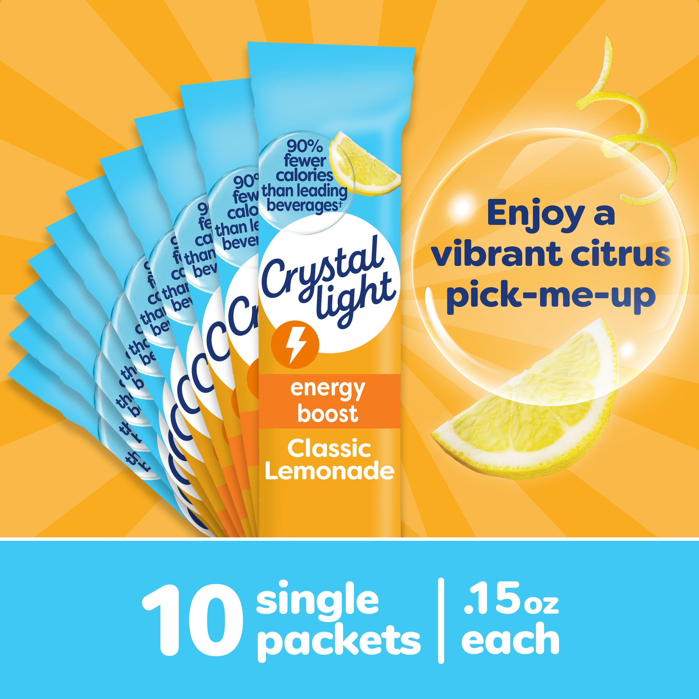 Crystal Light Energy Boost Lemonade packet sealed in bag for quick refreshment