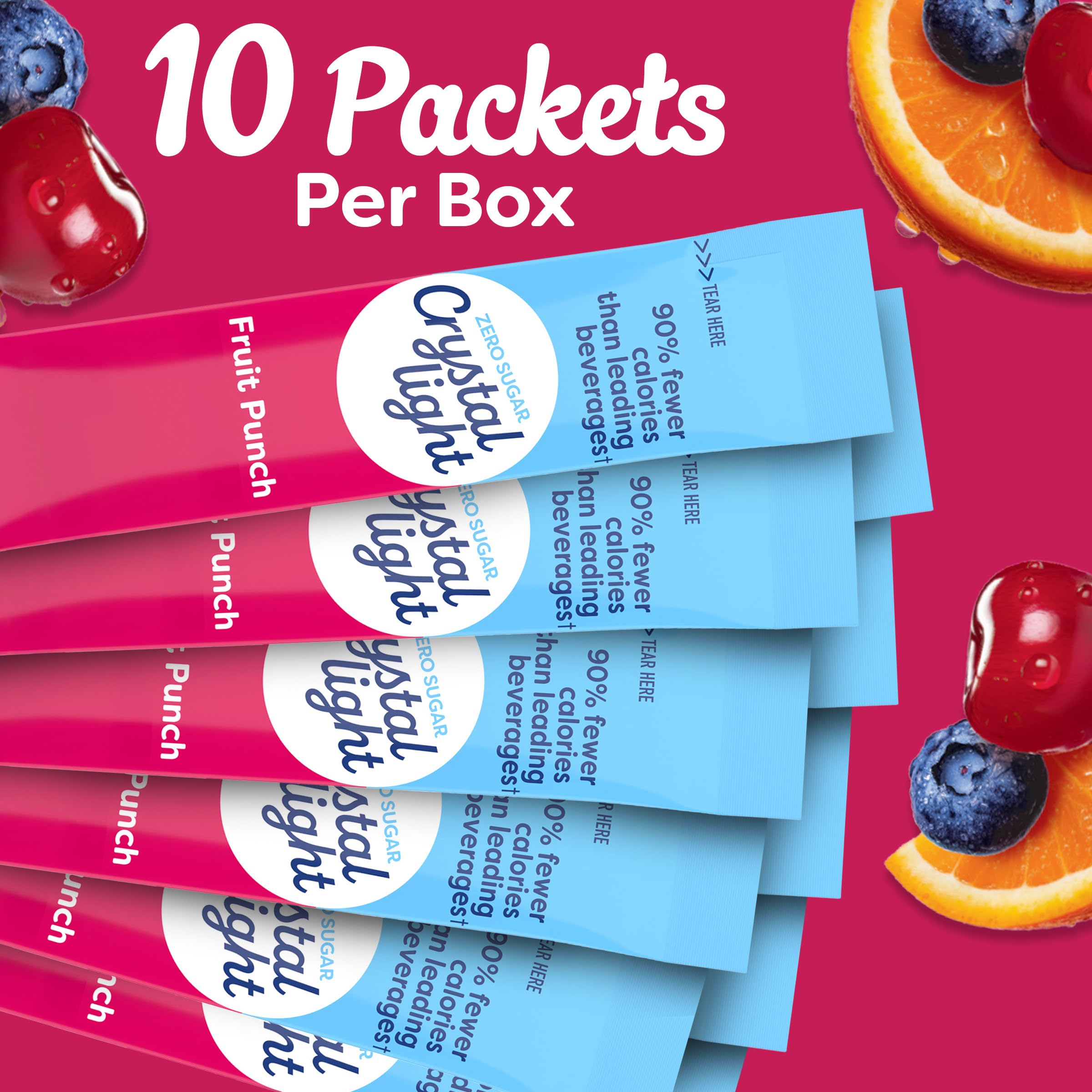 Crystal Light Fruit Punch label highlighting zero sugar and low calories.