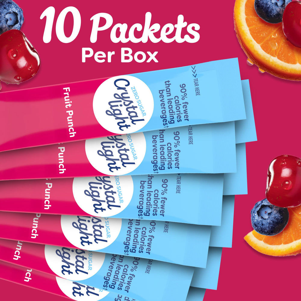 Crystal Light Fruit Punch label highlighting zero sugar and low calories.