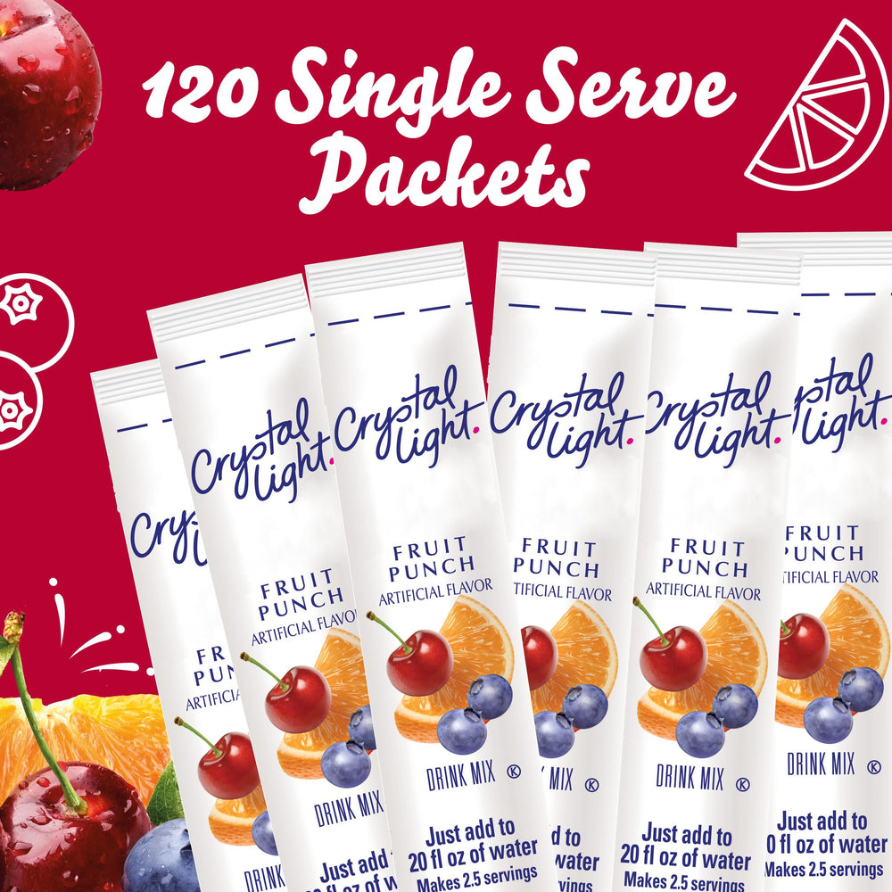 Crystal Light Fruit Punch packets offer zero sugar with about 10 calories per serving