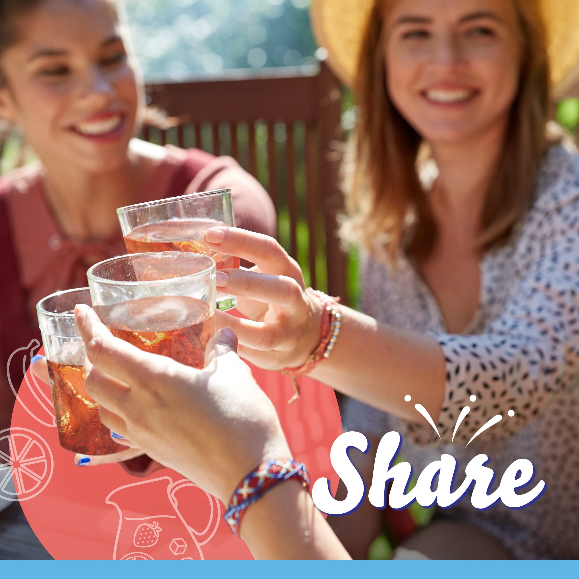 Glass of Crystal Light fruity drink with ice ready to sip.