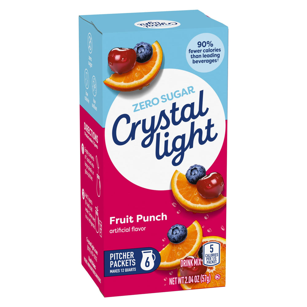 Crystal Light Fruit Punch glass with drink highlights flavor and ease.