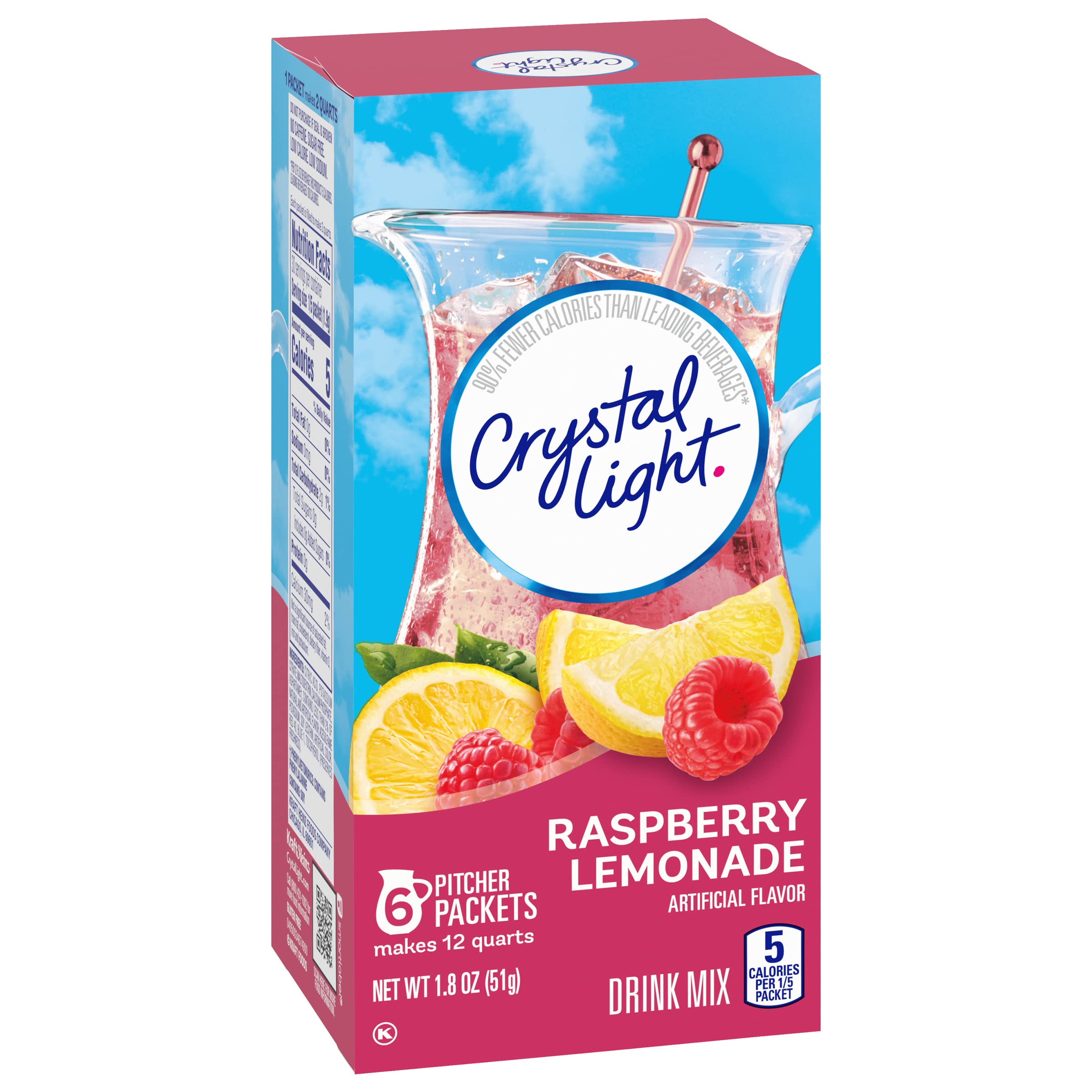 Crystal Light glass with raspberry lemonade, bright flavor and few calories