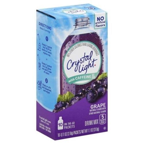 Crystal Light grape drink mix packet for low-calorie hydration and flavor boost.