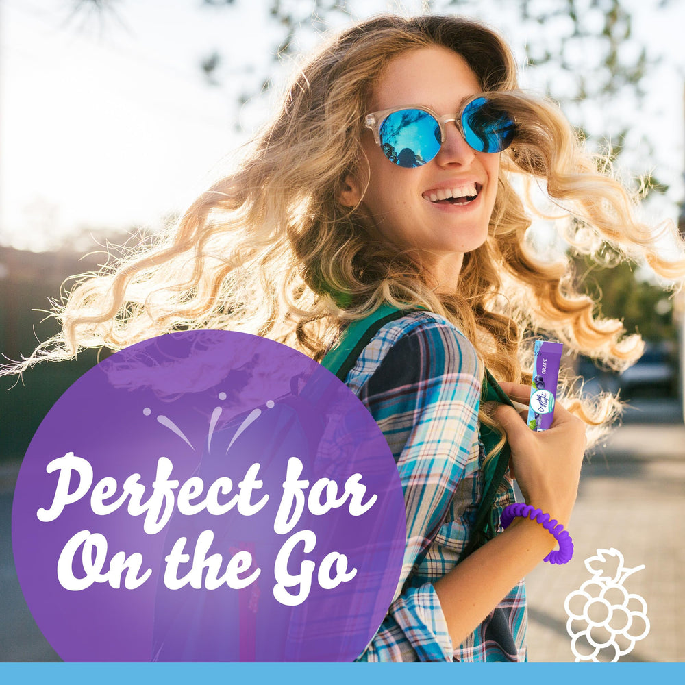 Crystal Light Grape on-the-go mix dissolves quickly in water bottle