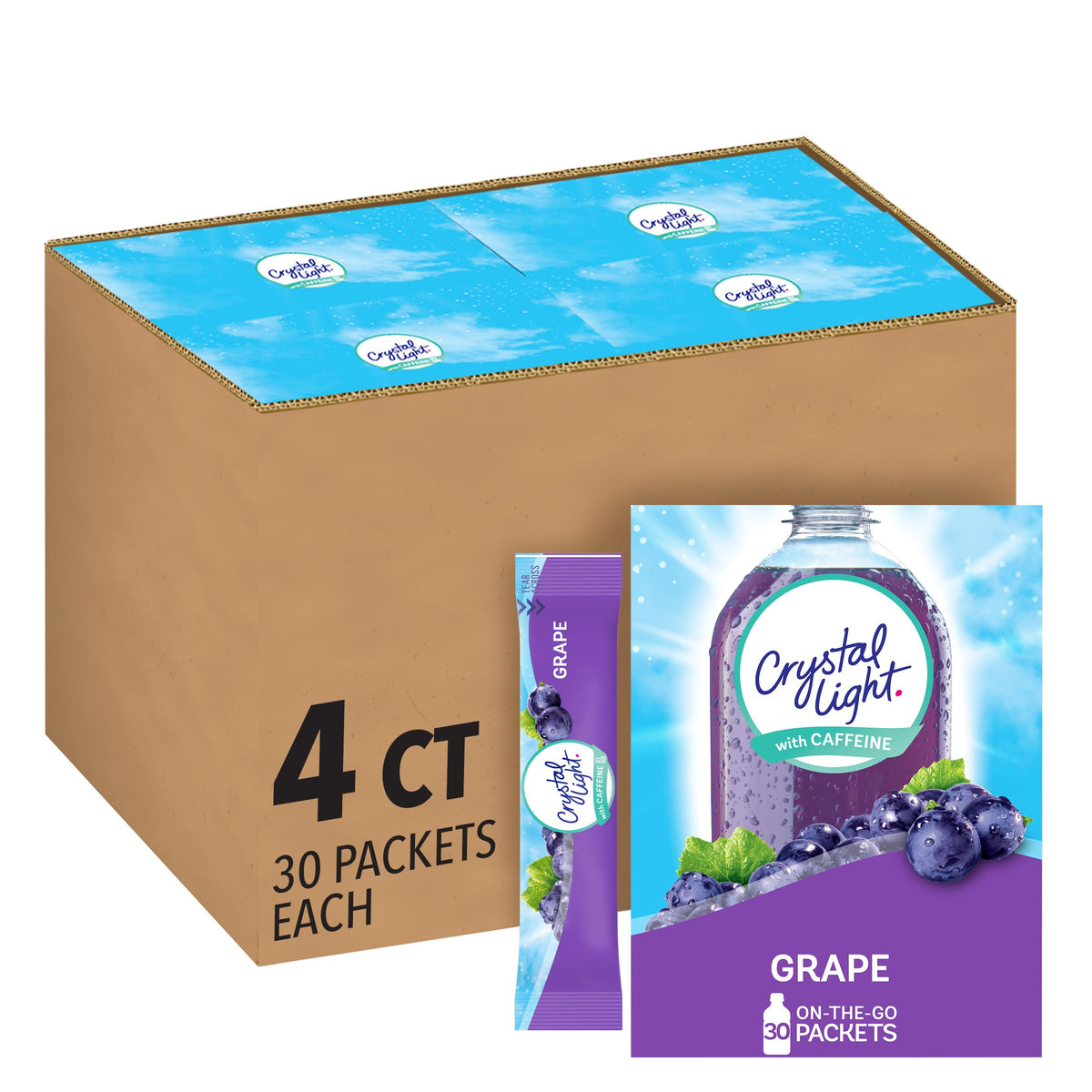 Crystal Light Grape on-the-go packet close-up for easy travel and quick mix