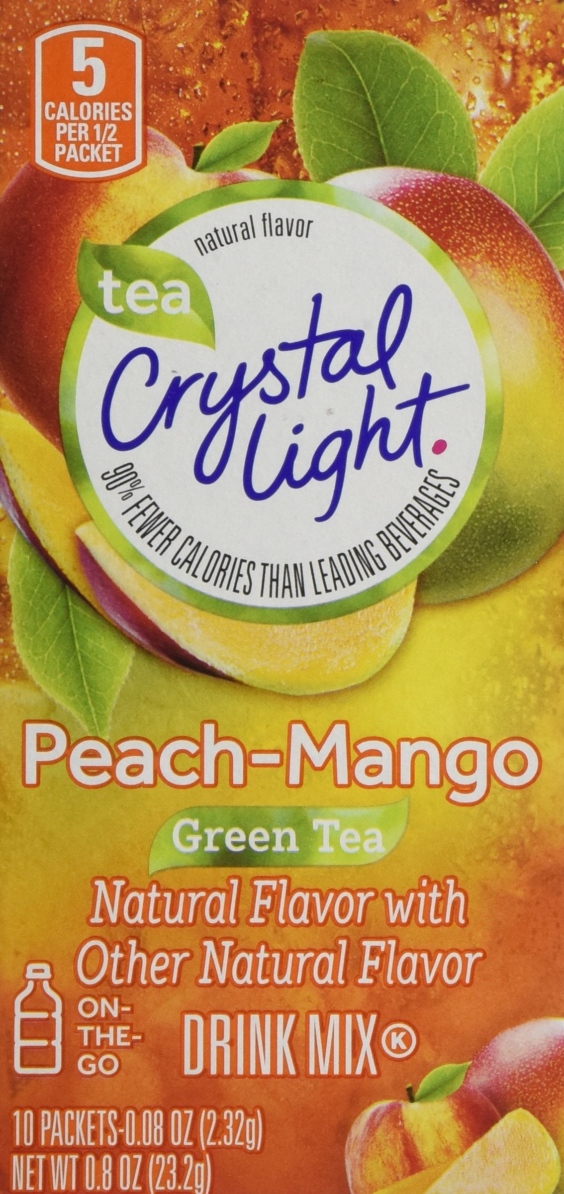 Crystal Light Green Tea Peach Mango packets for on-the-go flavor with low calories.