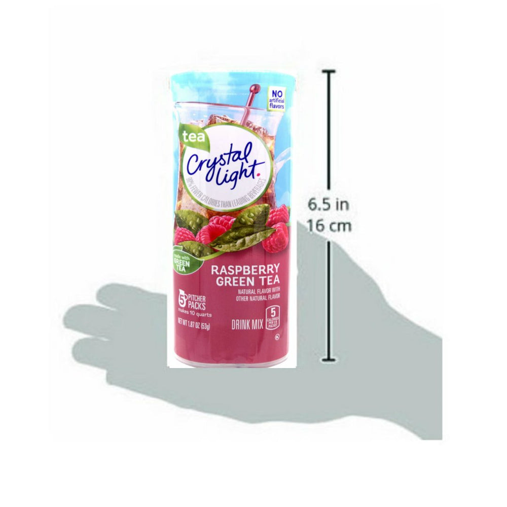 Crystal Light Green Tea Raspberry nutrition label close-up highlights sugar-free, low-calorie option