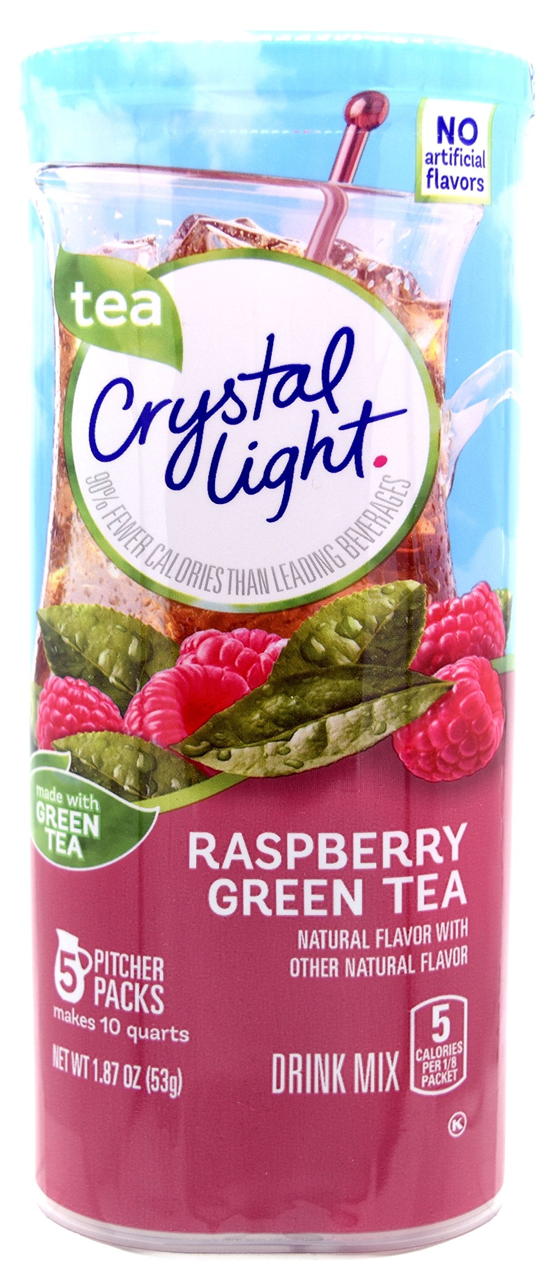 Crystal Light Green Tea Raspberry packet packaging shows flavor and sugar-free option