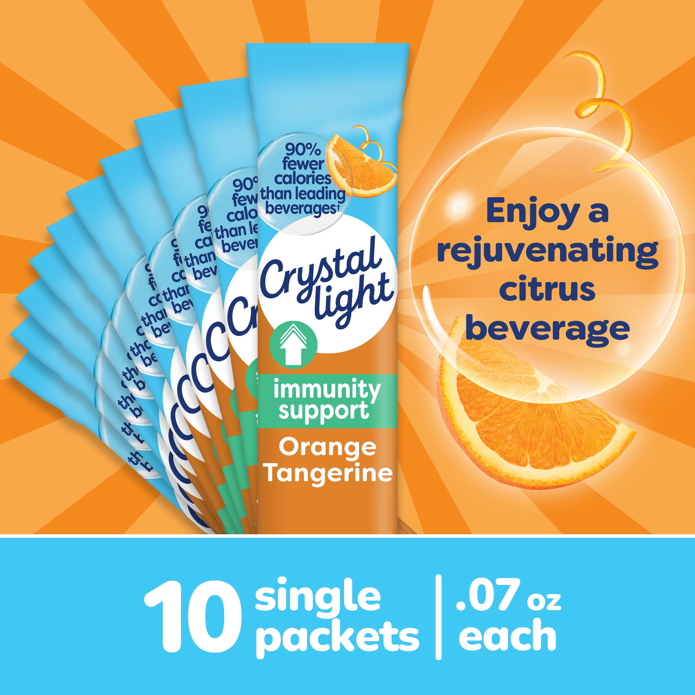Crystal Light Immunity orange-tangerine glass of water with powder for a zesty sip