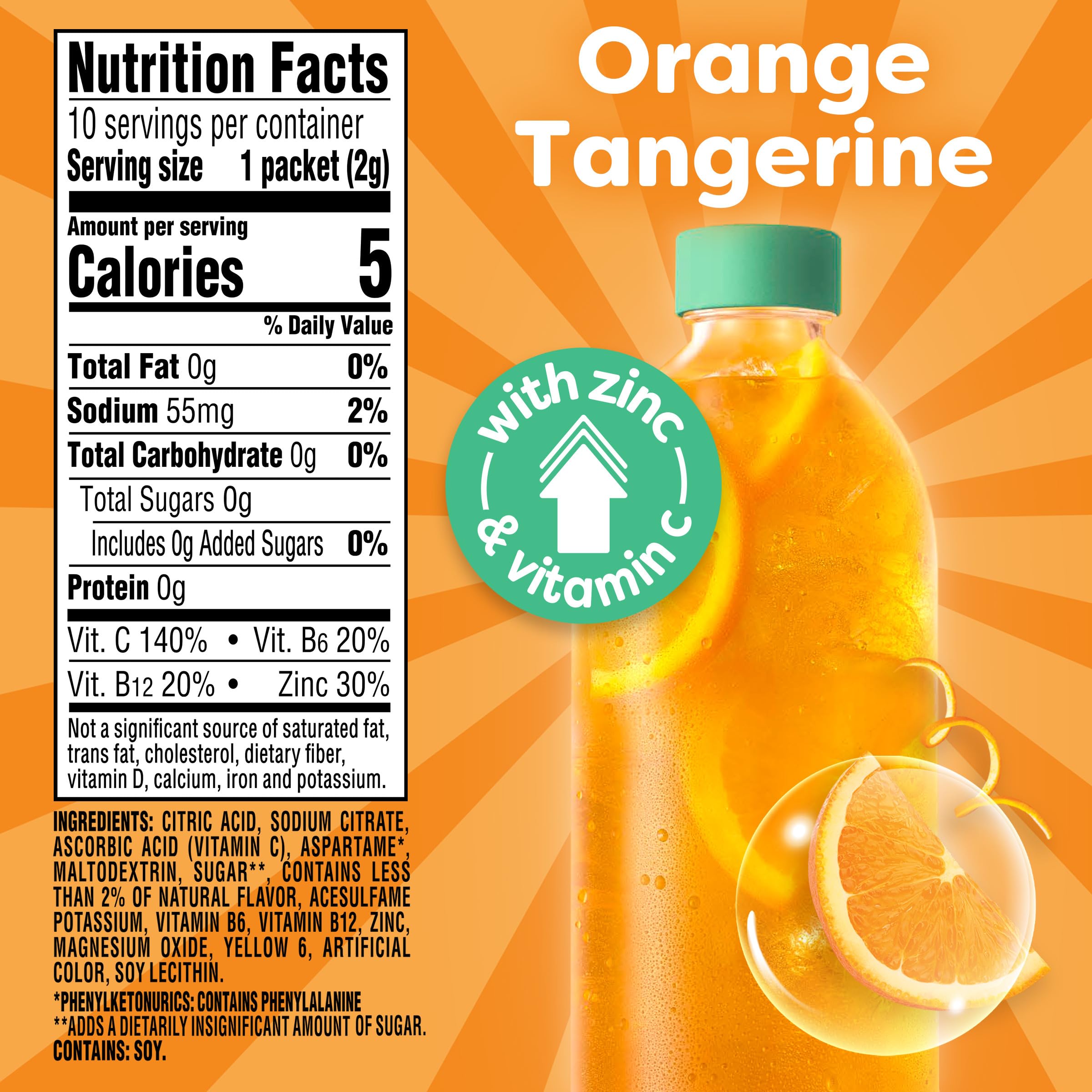 Crystal Light Immunity Orange Tangerine packet dissolving in water for quick refreshment