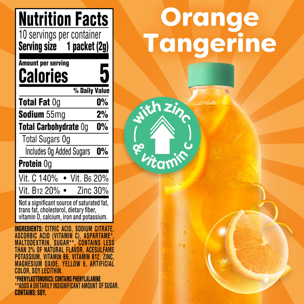 Crystal Light Immunity Orange Tangerine packet dissolving in water for quick refreshment