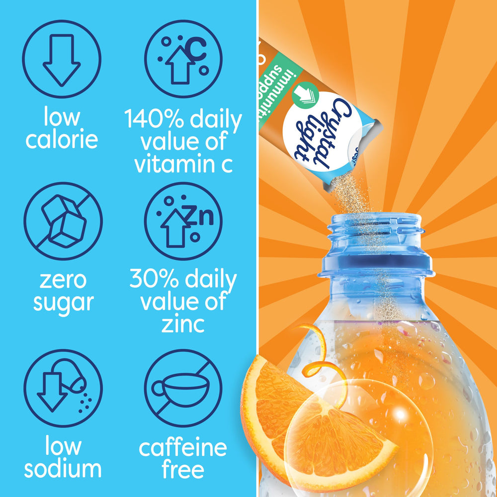 Crystal Light Immunity packet in hand for on-the-go use