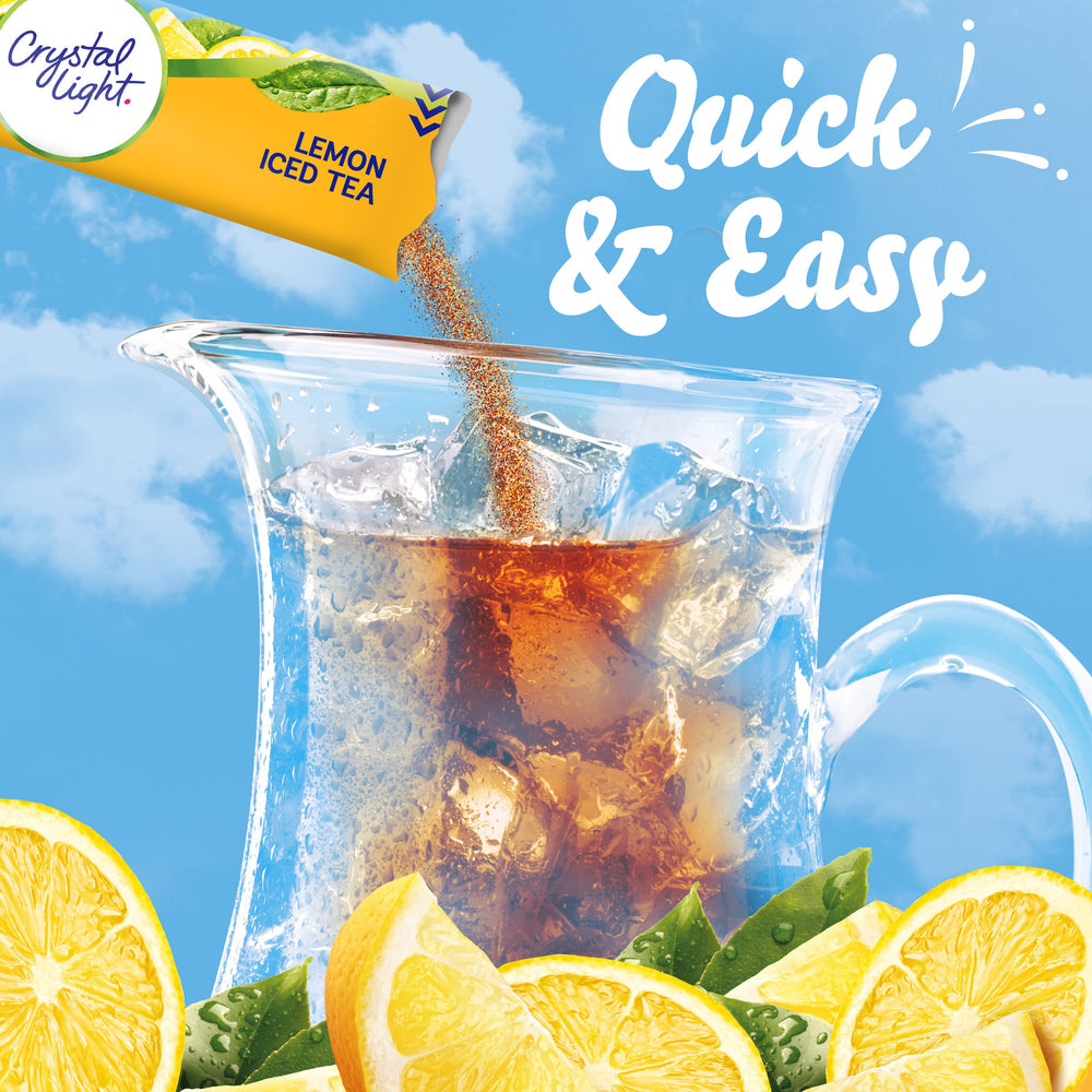 Crystal Light Lemon Iced Tea glass with ice highlighting refreshing flavor
