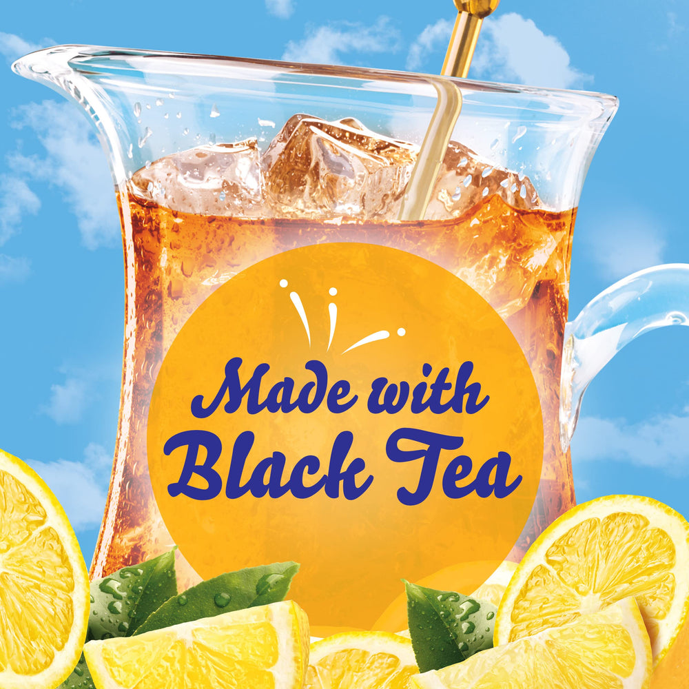 Crystal Light Lemon Iced Tea packets stored in pantry for easy access