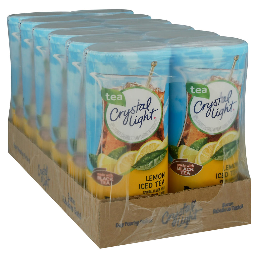 Crystal Light Lemon Iced Tea being mixed in a pitcher setup for easy serving