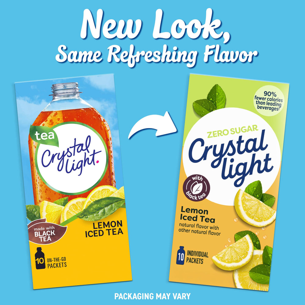 Crystal Light Lemon Iced Tea being poured into a water bottle for quick flavor
