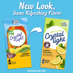 Crystal Light Lemon Iced Tea being poured into a water bottle for quick flavor