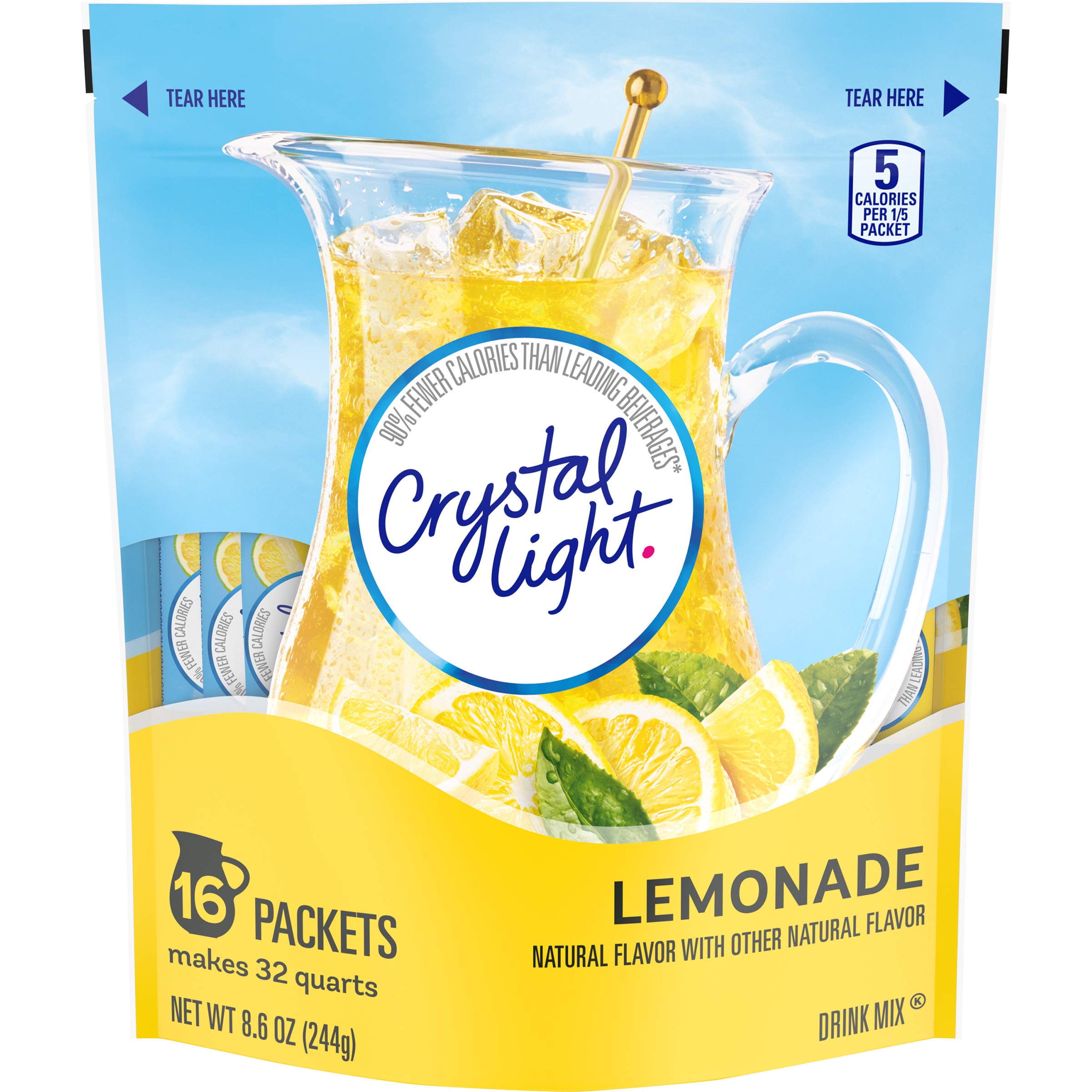 Dissolving Crystal Light packet delivers bright lemonade flavor quickly