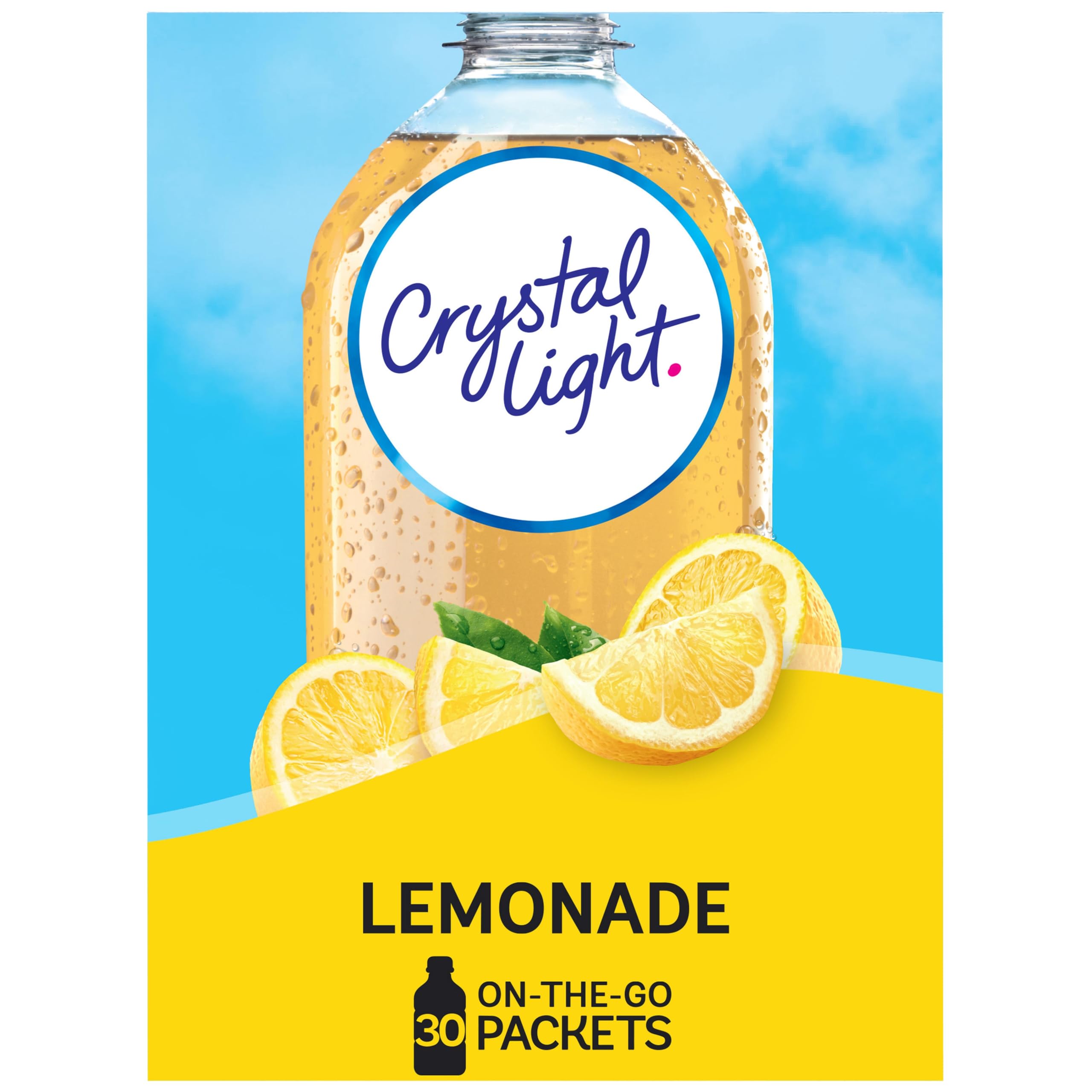 Crystal Light lemonade on-the-go packet front for easy flavor on the move.