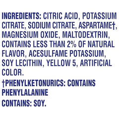 Crystal Light packets close-up showing natural lemonade flavor and sugar-free formulation.