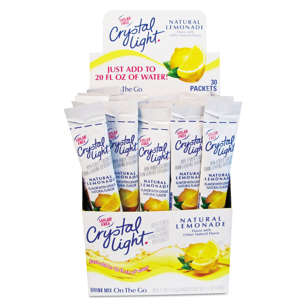 Crystal Light Lemonade packets in a box for quick sugar-free flavor on the go.