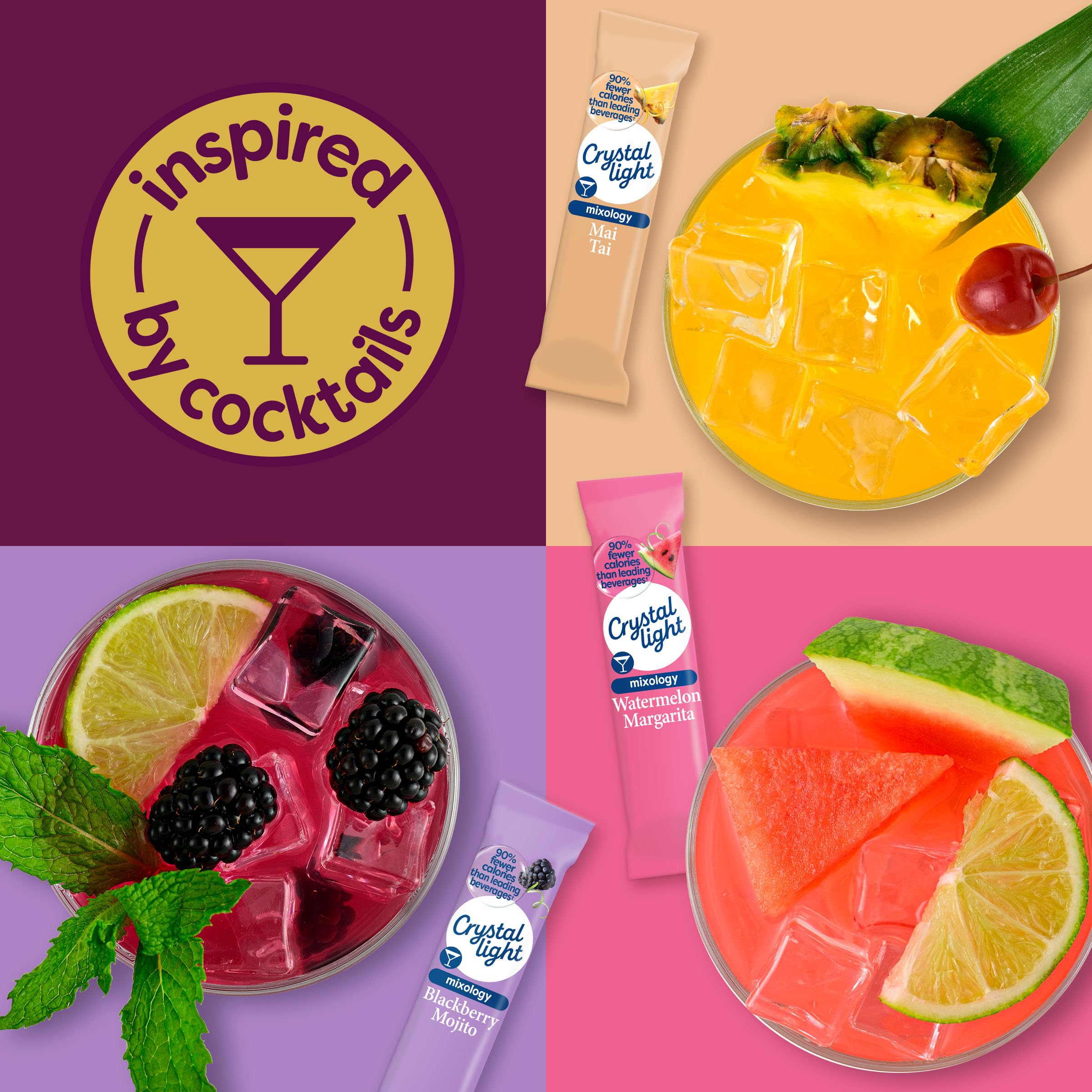 Glass shows Crystal Light Mixology being poured for a ready-to-enjoy mocktail
