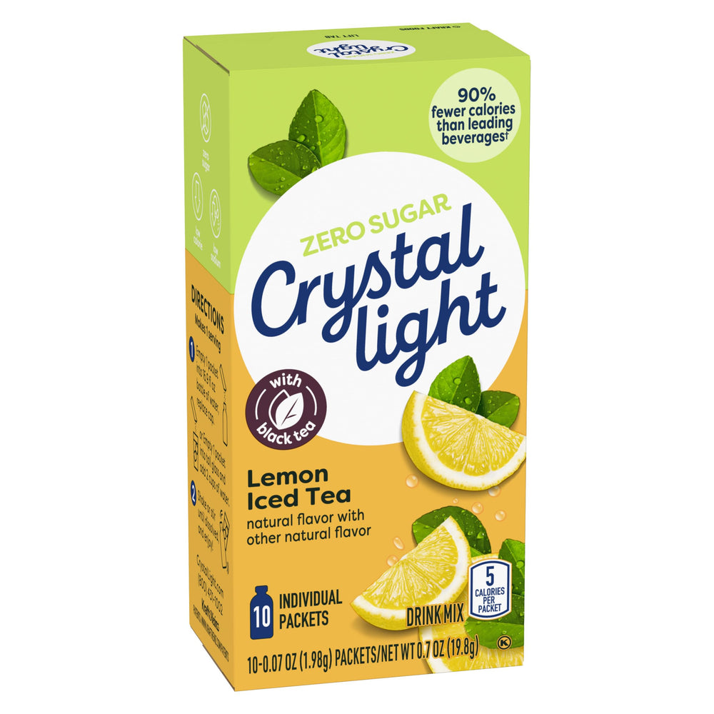 Crystal Light nutrition label showing zero sugar and low calories per serving