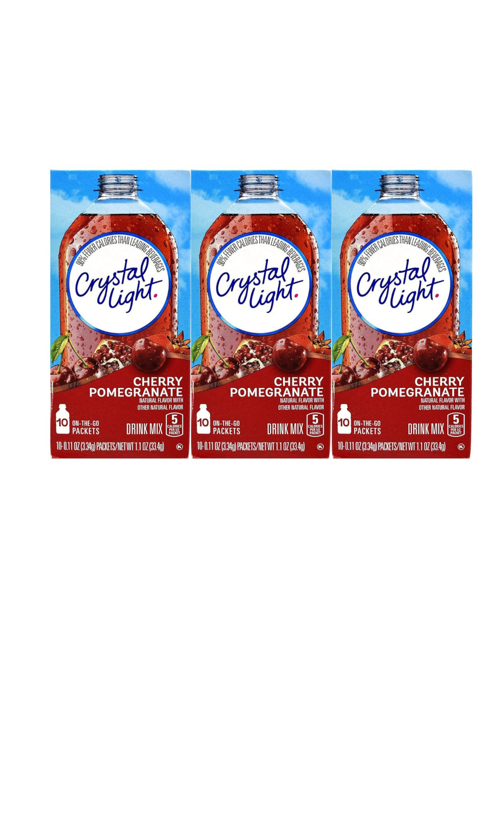 Crystal Light On The Go cherry pomegranate packets for convenient on-the-go flavor.