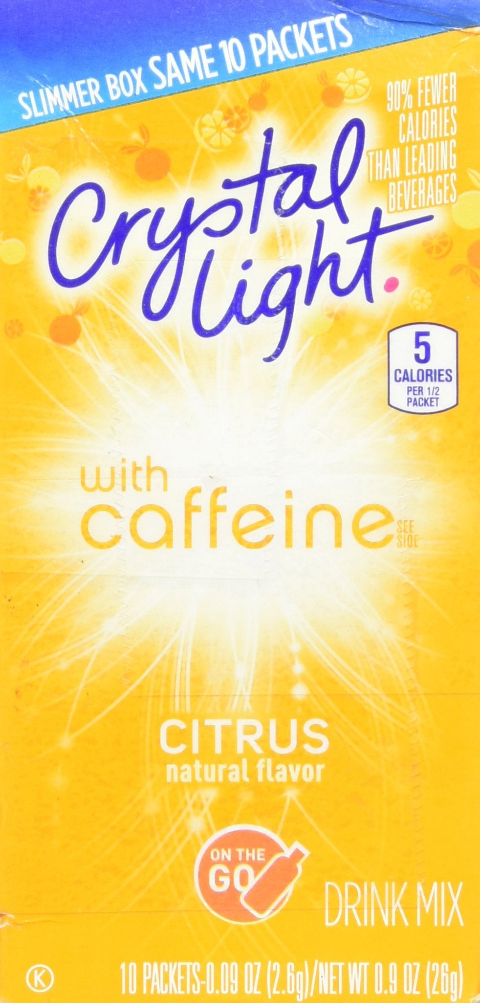 Crystal Light On The Go Citrus energy packets offer a refreshing caffeine lift outdoors.