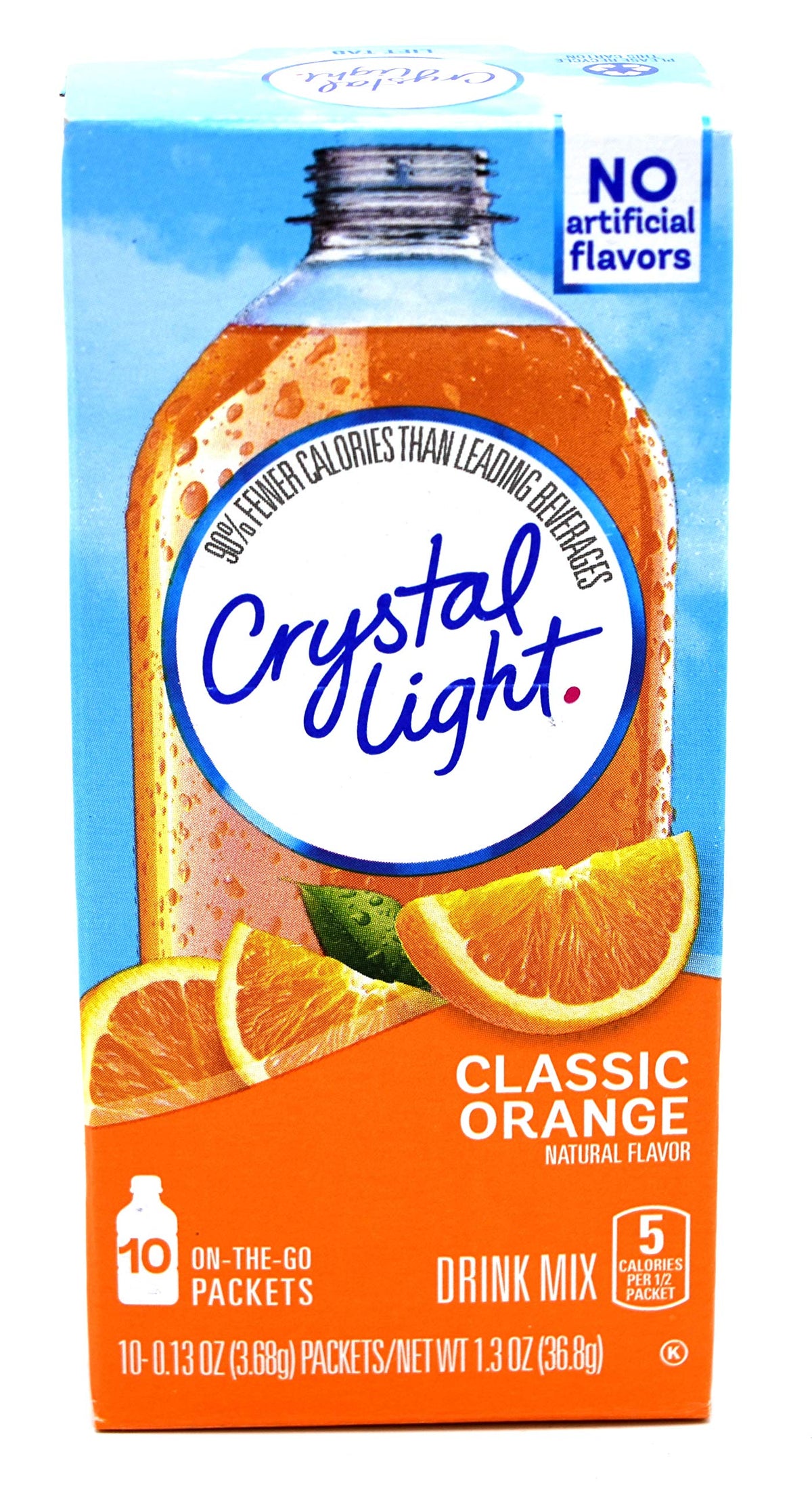 Crystal Light On The Go Classic Orange front view with vibrant flavor for hydration