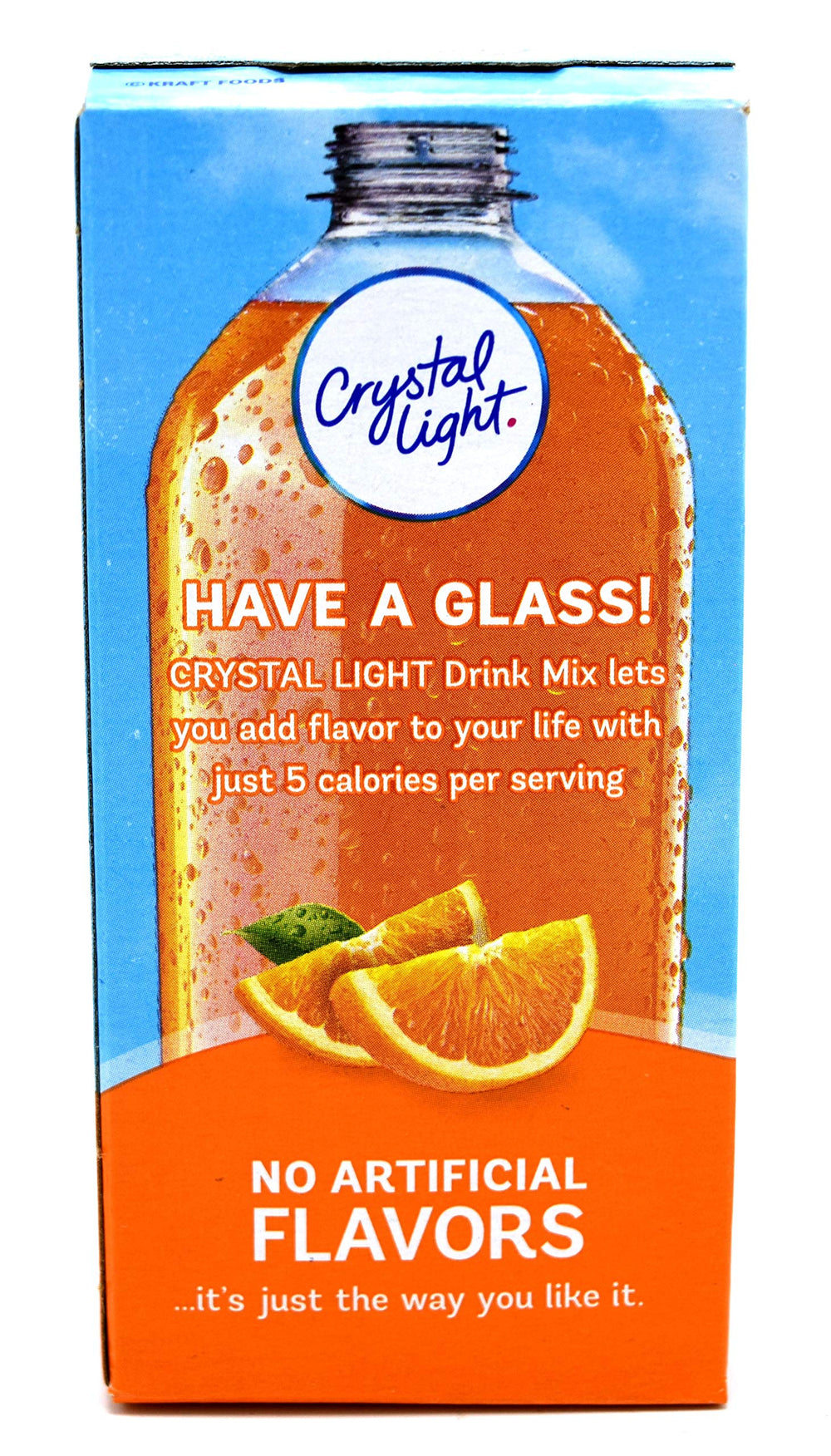 Crystal Light On The Go Orange ingredient label highlights vitamin C and calcium
