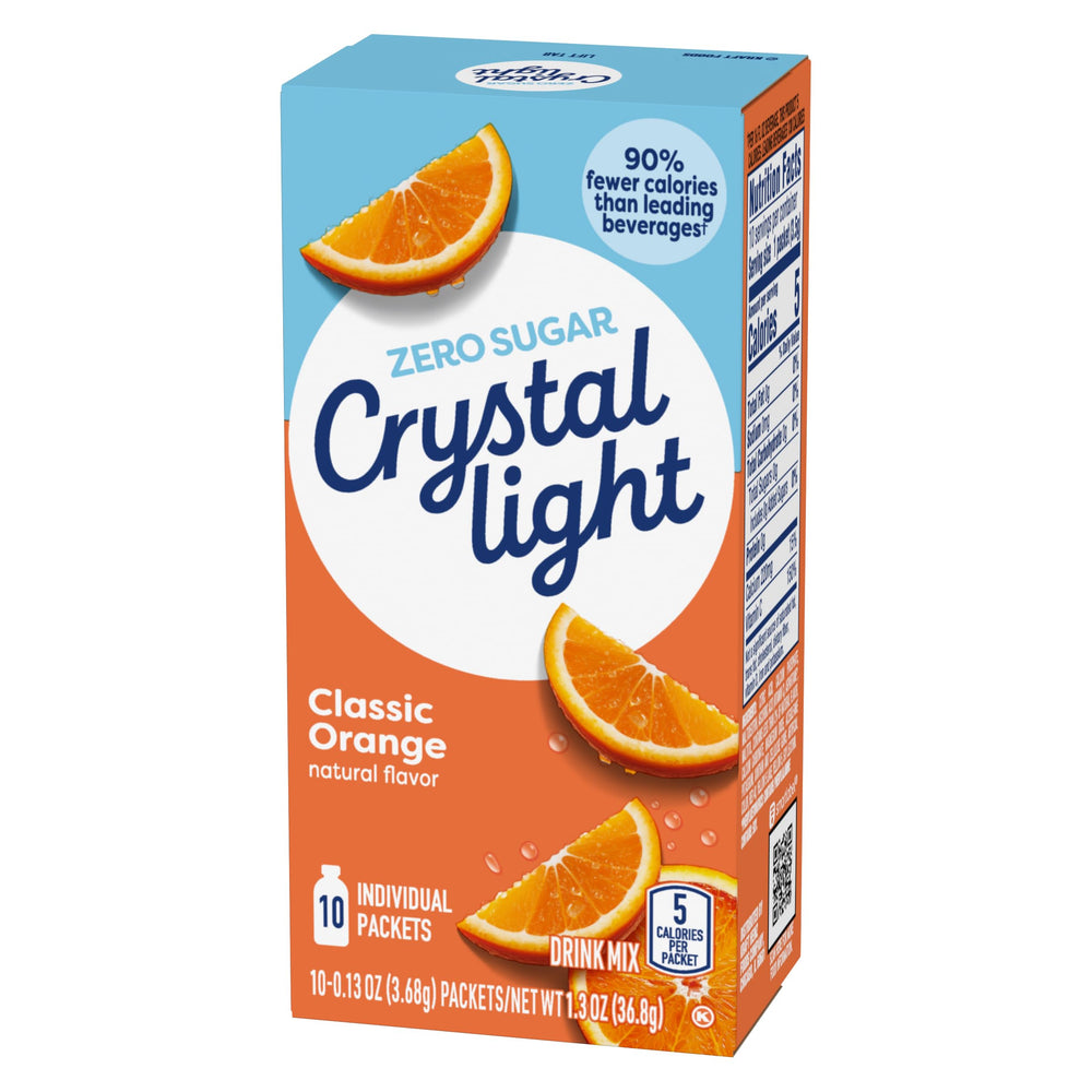 Crystal Light Orange Drink Mix boxes stacked for bulk value and easy storage.