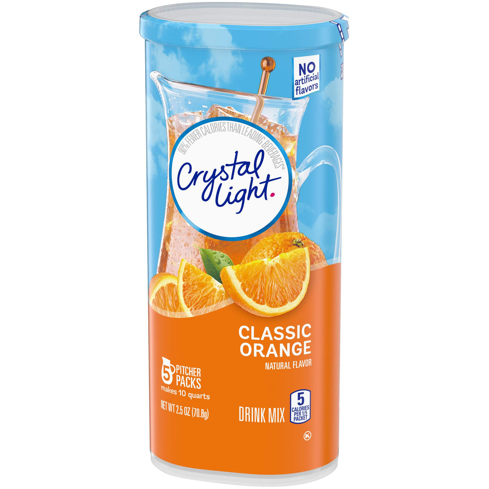 Crystal Light Classic Orange Drink Mix iced glass presents a crisp, flavorful cold beverage
