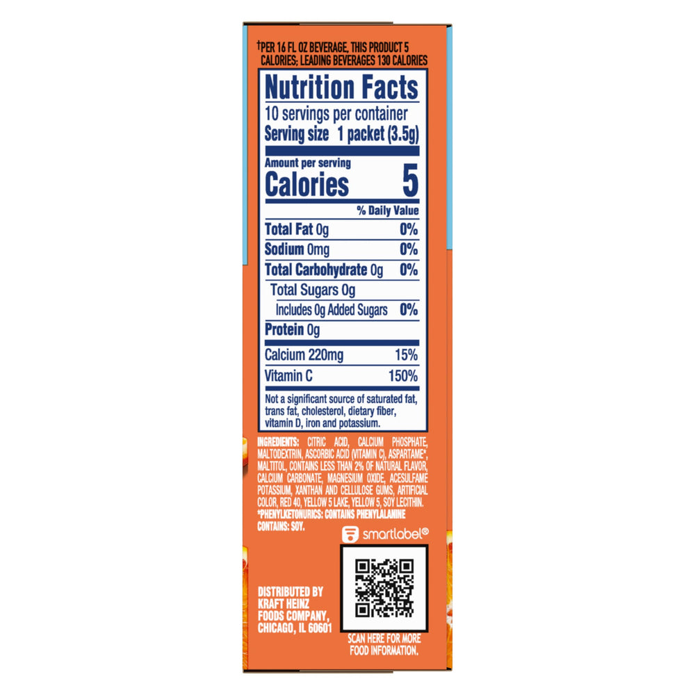 Crystal Light Orange Drink Mix single packet closeup for on-the-go flavor.