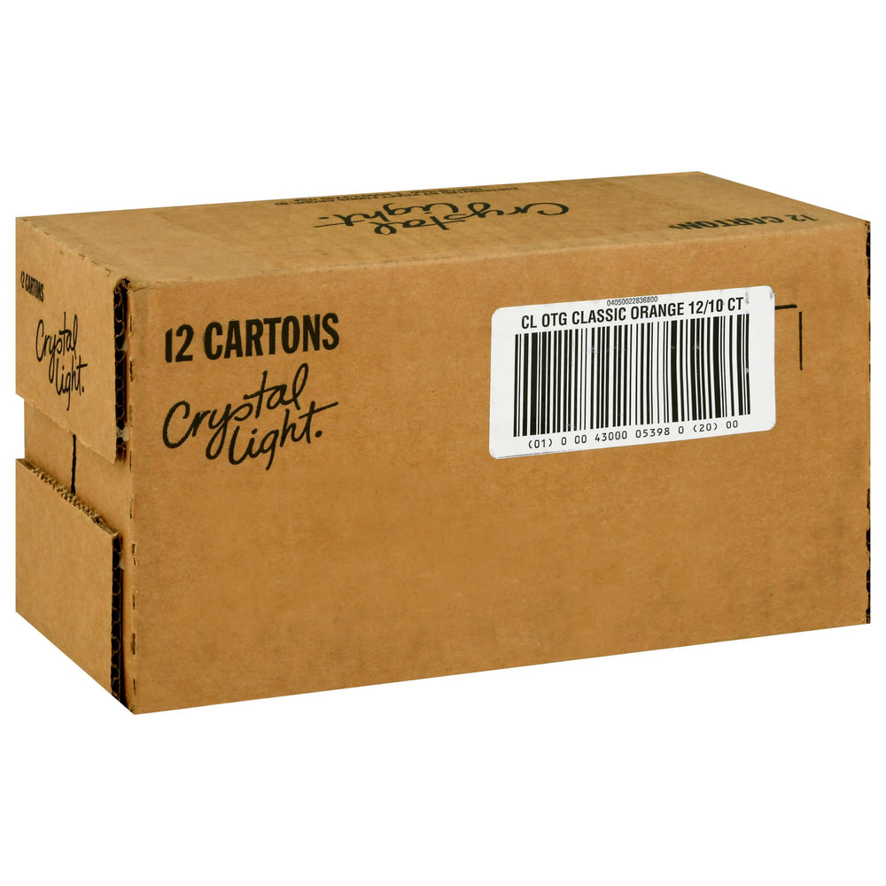 Crystal Light Orange on-the-go packets in packaging, ideal for low-calorie hydration all day.