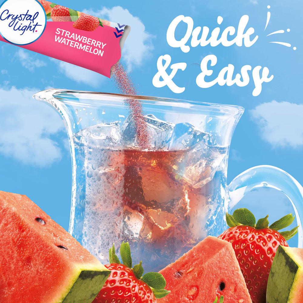 Crystal Light fruity strawberry watermelon flavor close-up.