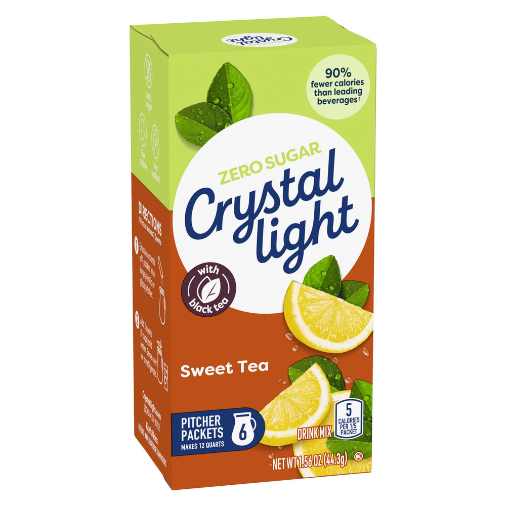 Crystal Light packet dissolving in water for instant flavor boost.
