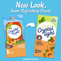 Crystal Light Peach Iced Tea box illustrates easy, zero-sugar mix.