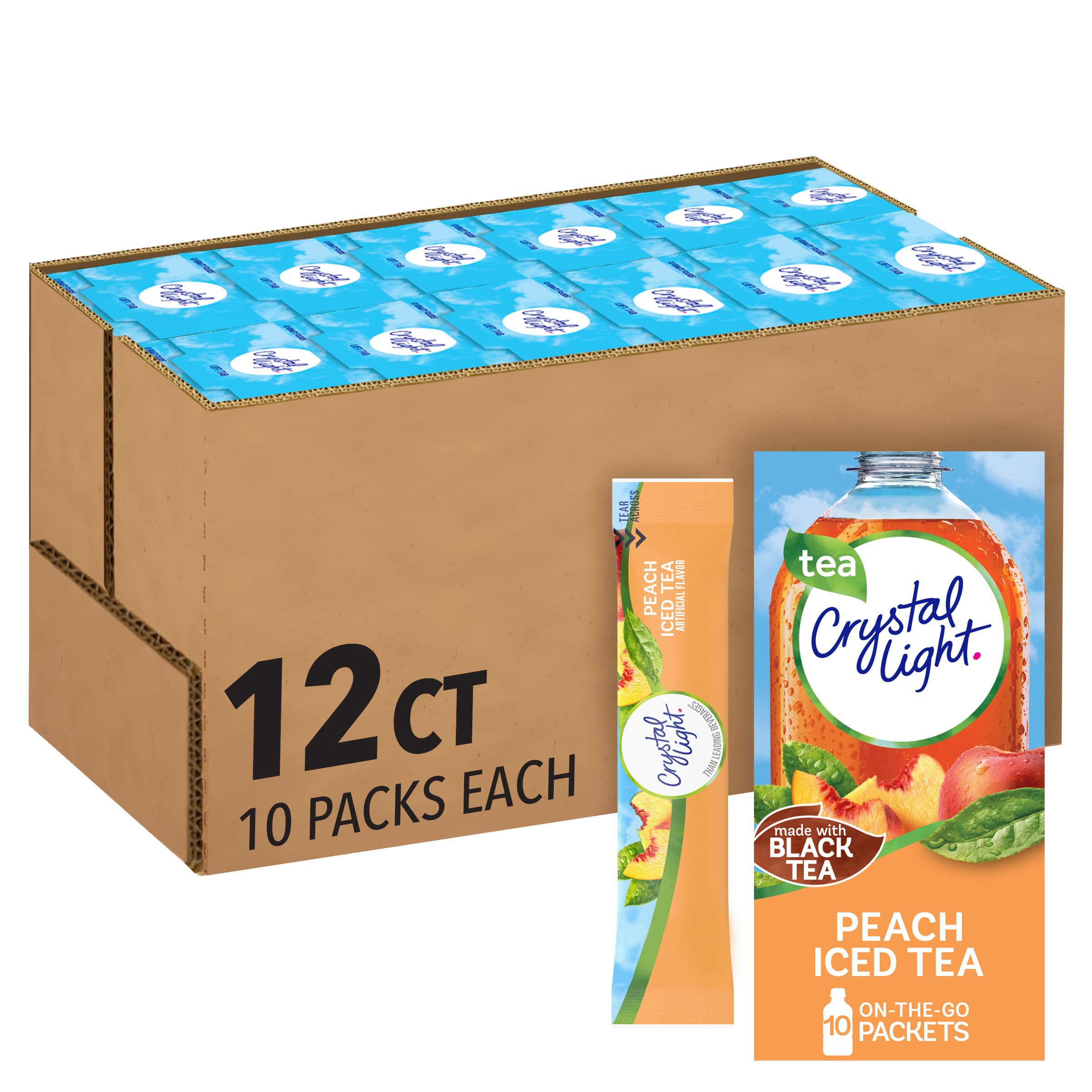 Crystal Light Peach Iced Tea on-the-go packet for convenient hydration.
