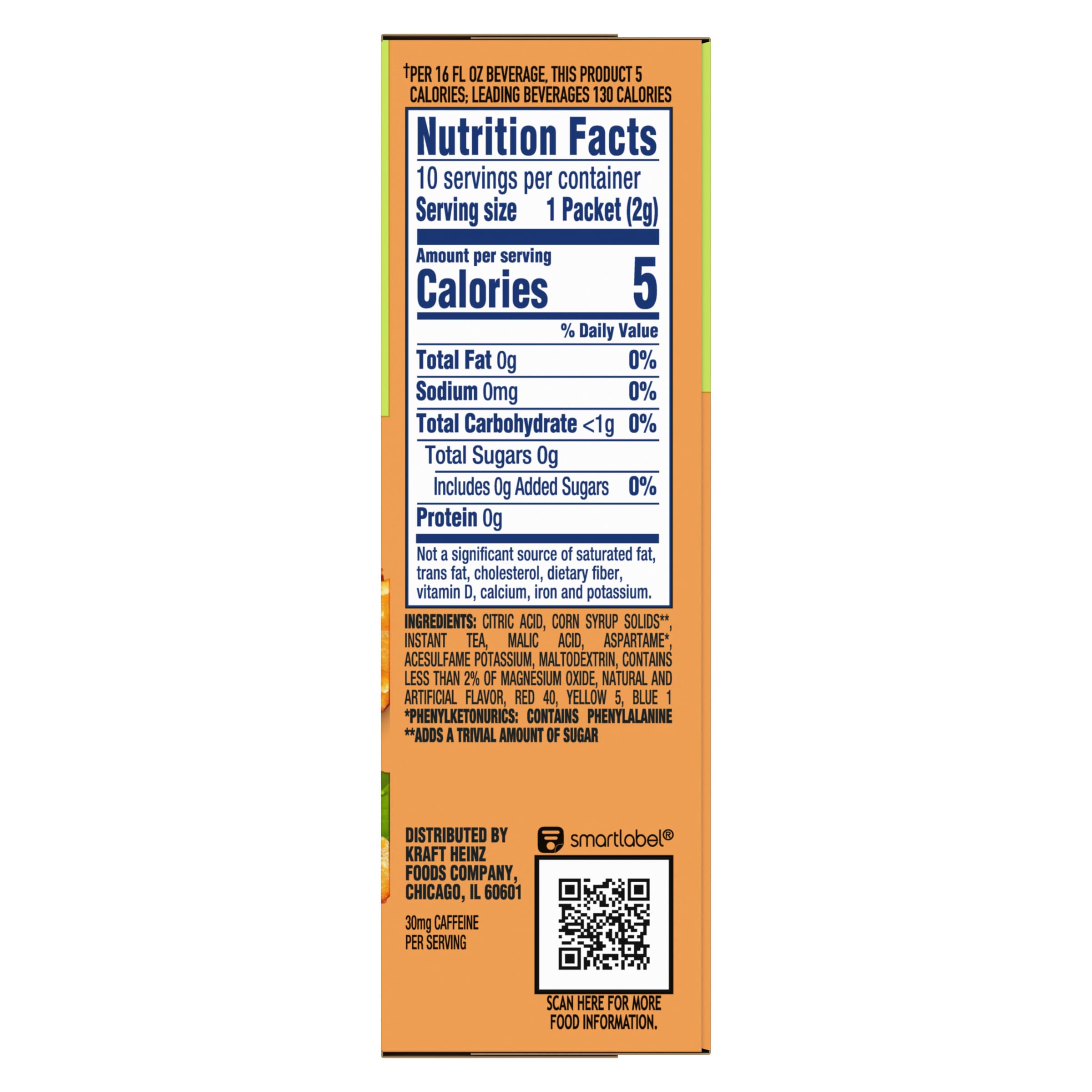 Crystal Light Peach Iced Tea pourable powder splash demonstrates vibrant flavor.