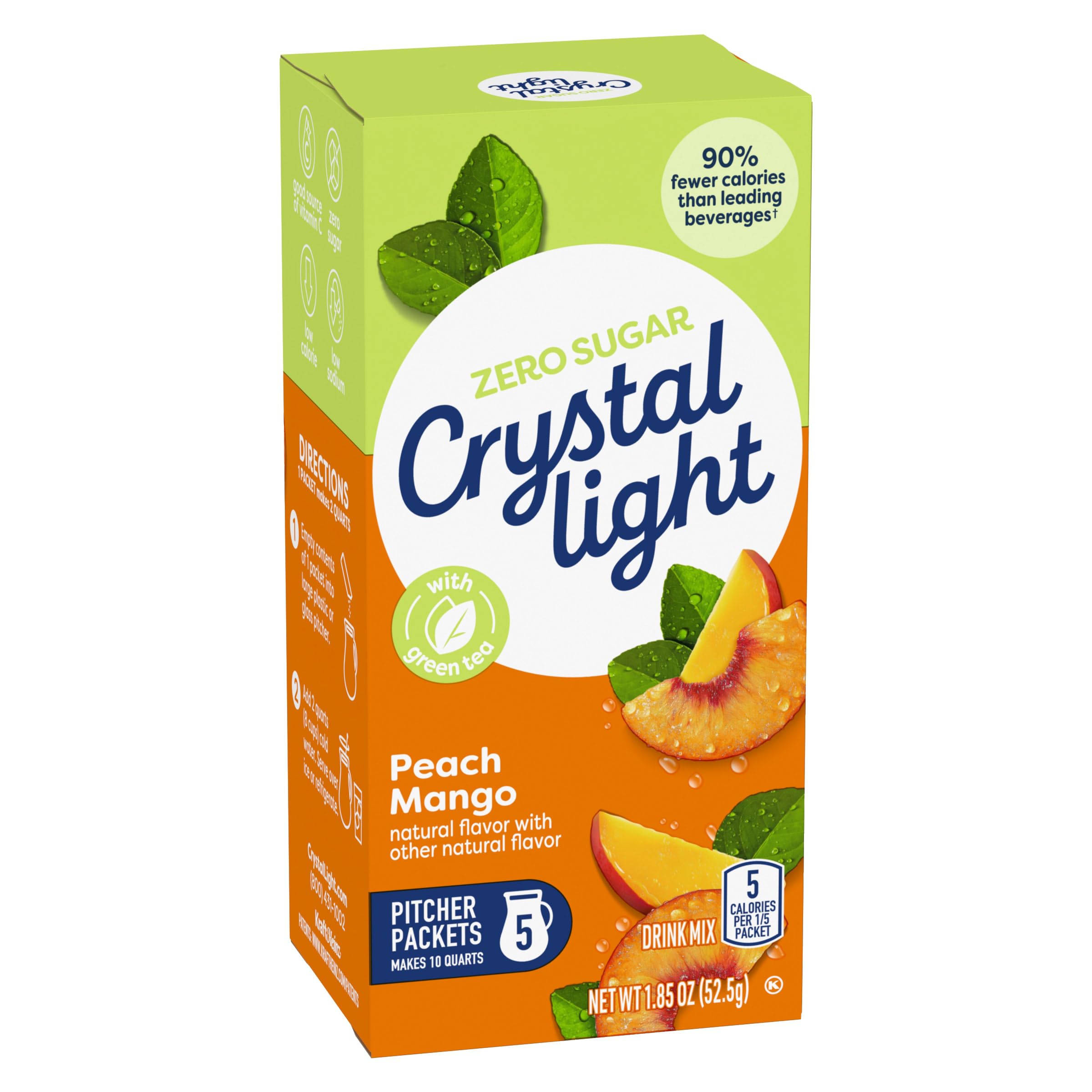 Tea cup with iced Crystal Light Peach Mango Green Tea Drink Mix.