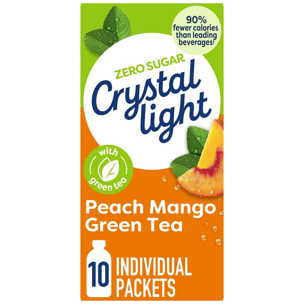 Crystal Light Peach Mango Green Tea on-the-go box for easy hydration.