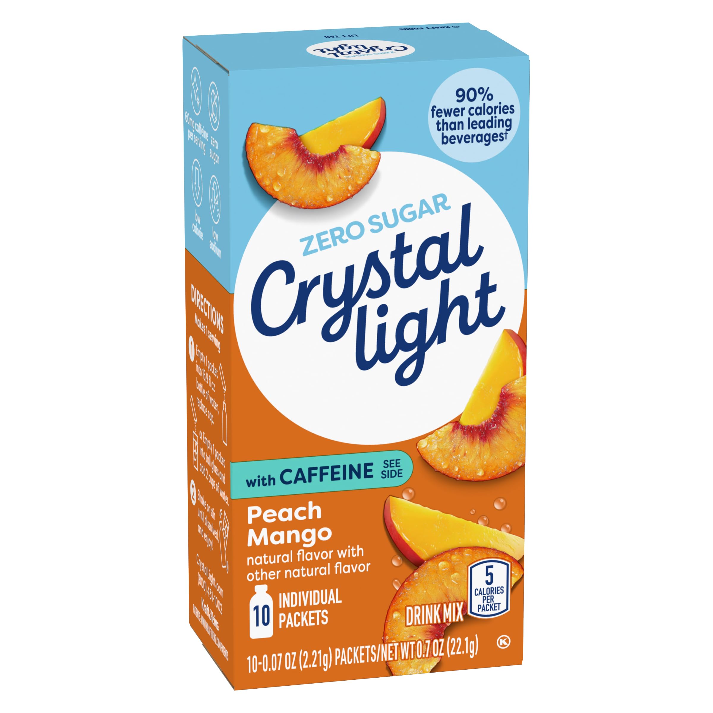Crystal Light Peach Mango in a glass of water with vibrant color.