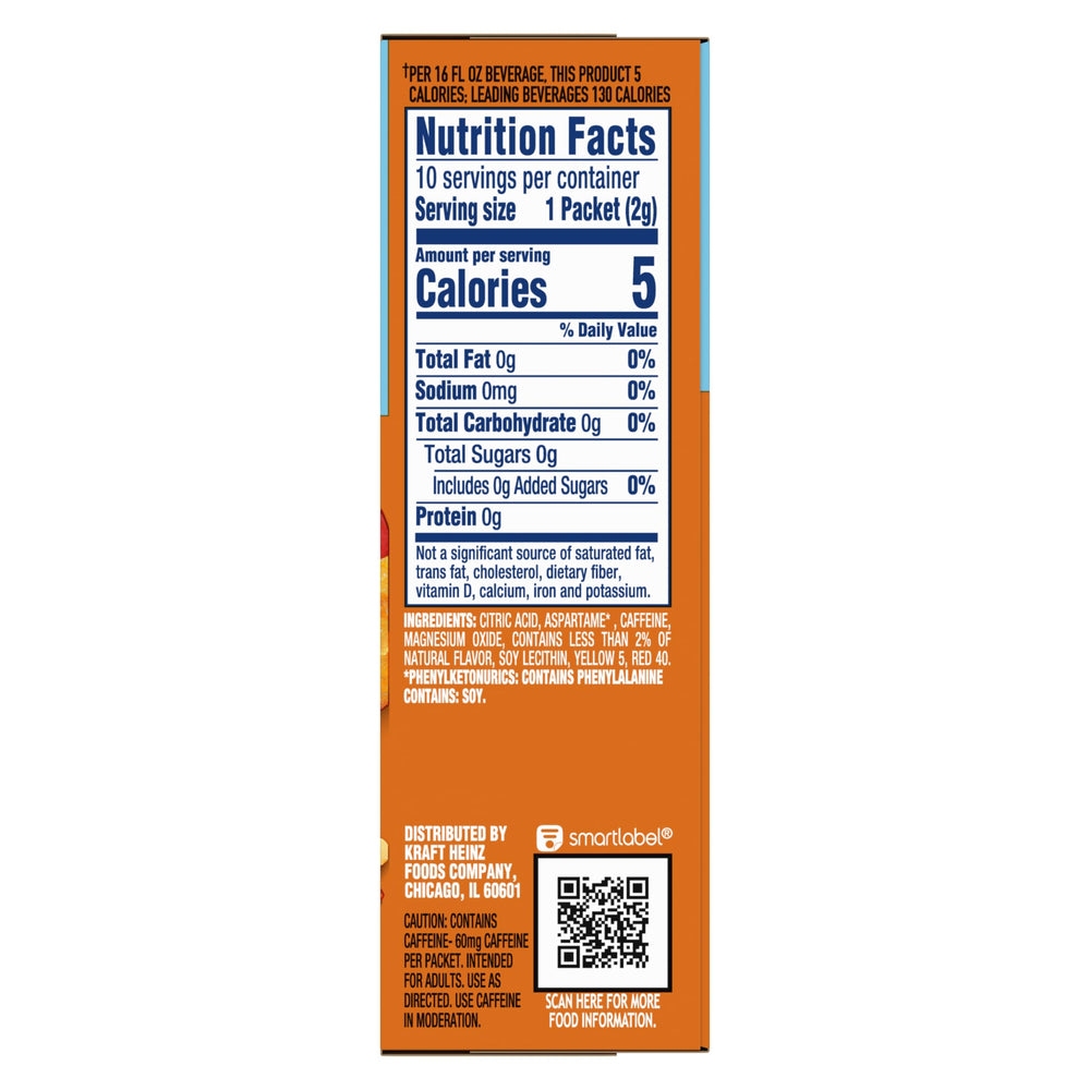 Crystal Light Peach Mango On-The-Go box shows a convenient ten-pack.