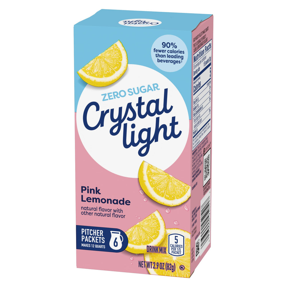 Crystal Light Pink Lemonade stored in the fridge for ready-to-serve refreshment.