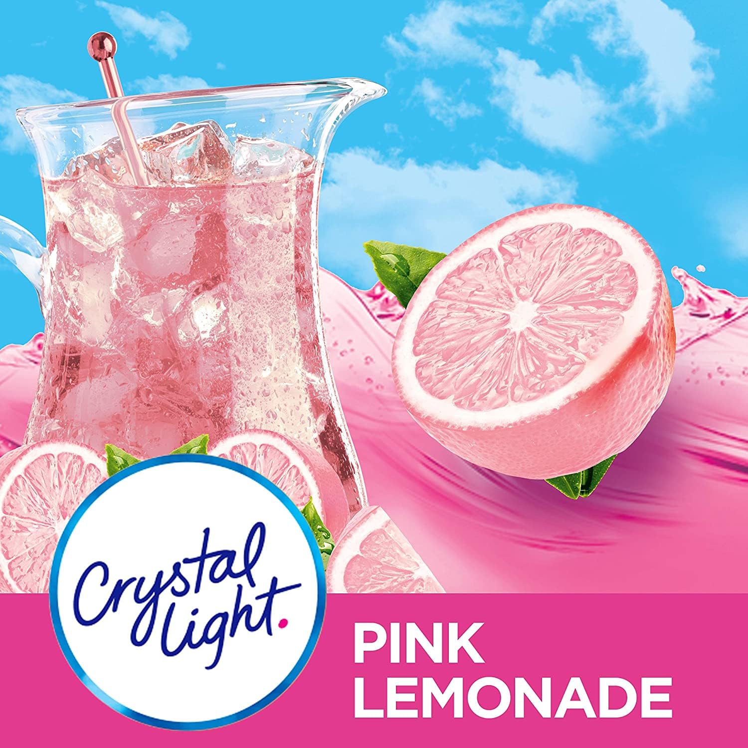 Crystal Light Pink Lemonade prepared glass shows a bright, refreshing sip