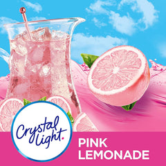 Crystal Light Pink Lemonade prepared glass shows a bright, refreshing sip