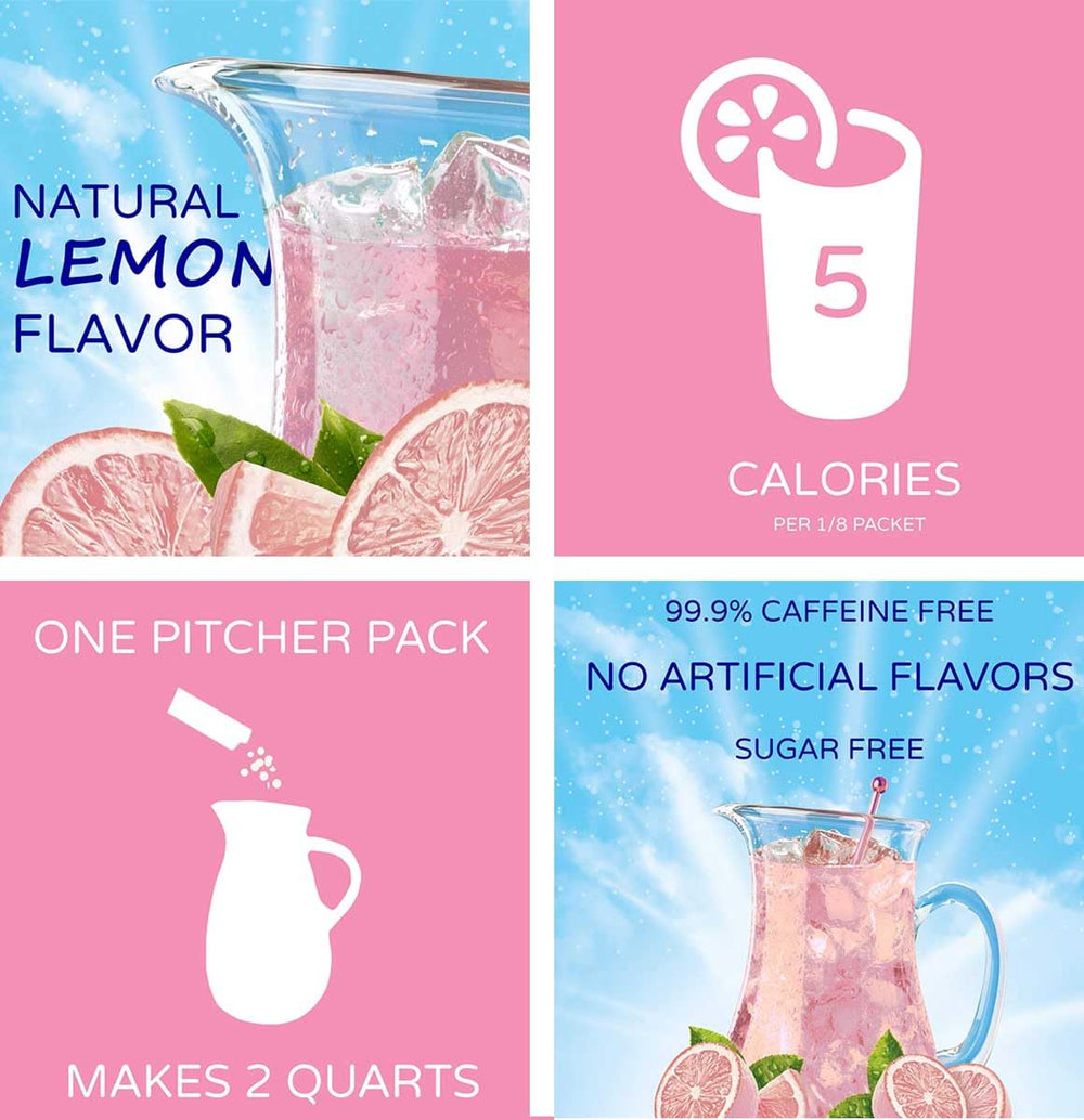 Crystal Light Pink Lemonade with ice conveys light, tasty hydration